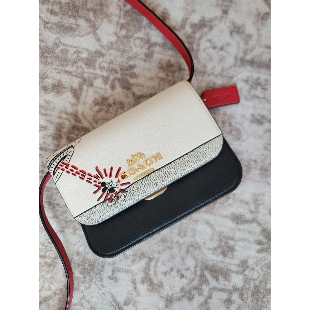 Coach Disney Keith Haring Riley Crossbody C6895 Mickey UFO Leather Bag